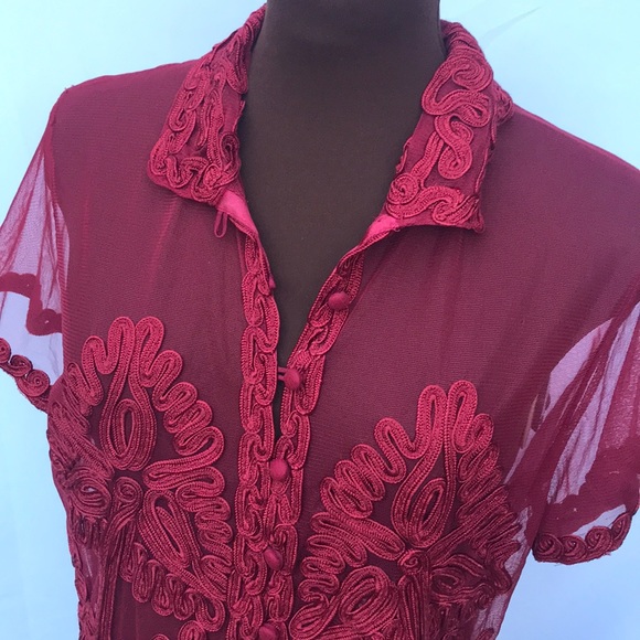 Spiegel Tops - Reflections by Spiegel burgundy sheer embellished